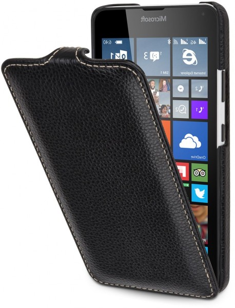 StilGut - Housse Lumia 640 UltraSlim en cuir (orange/bleu)
