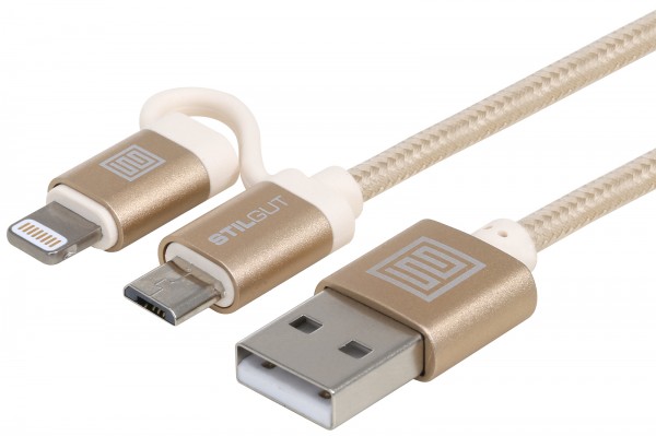 StilGut - Câble de charge 2 en 1 Lightning & Micro-USB (certifié Apple MFi)